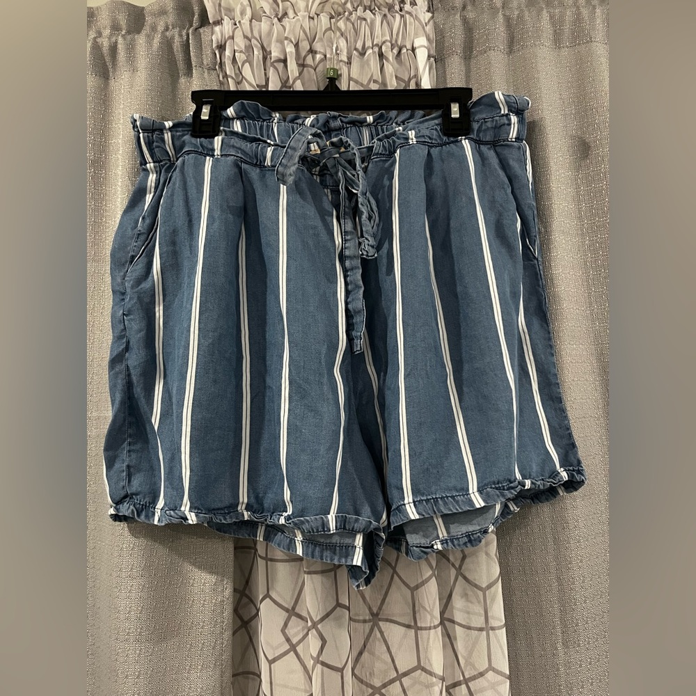 Blue and White Striped Shorts